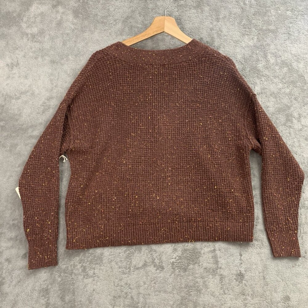 a.n.a. Sweater Womens Petite Small Brown V Neck Knit Casual Sweatshirt Pullover - Picture 10 of 11